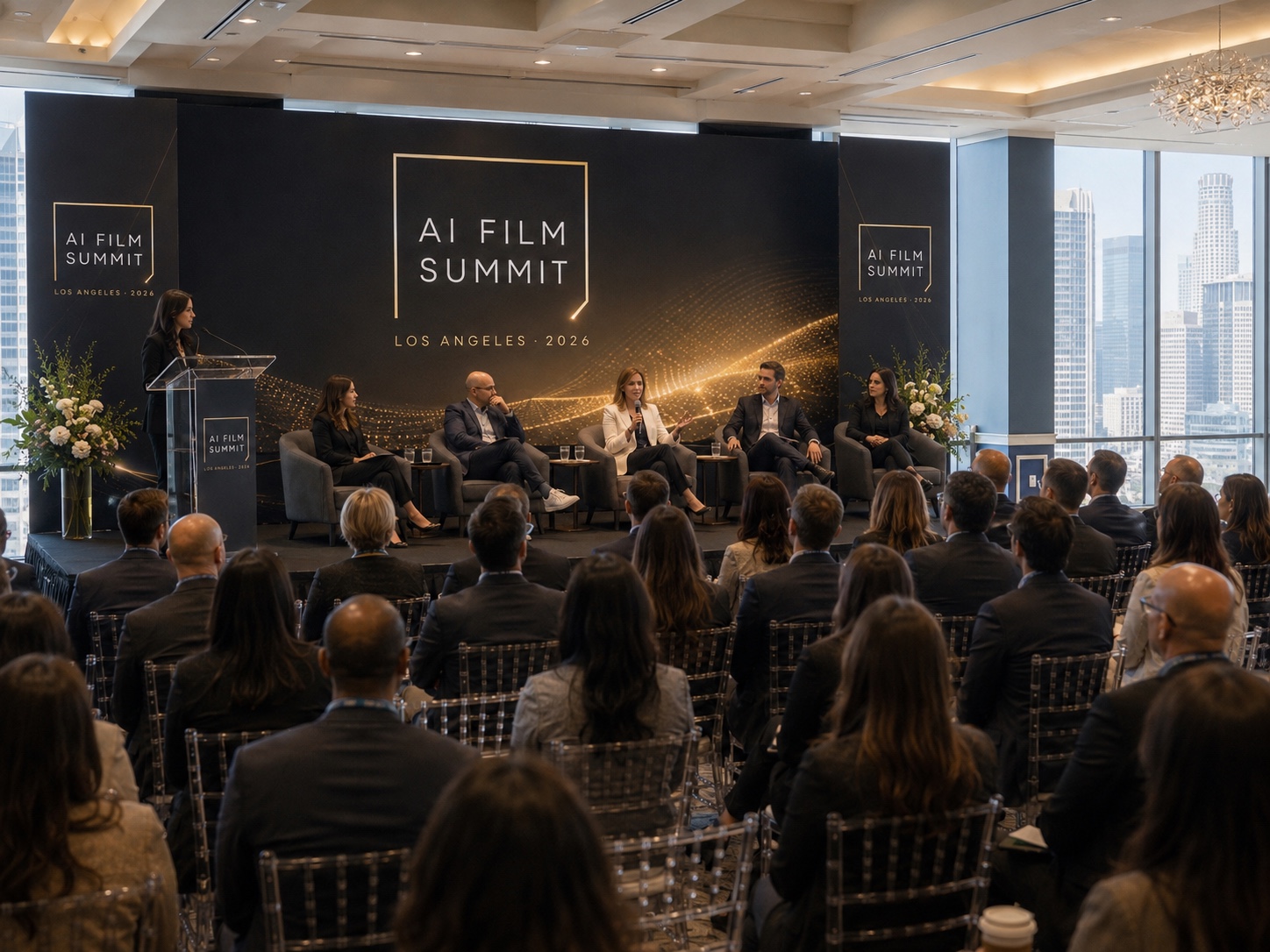 Panel discussion on stage at the AI Film Summit