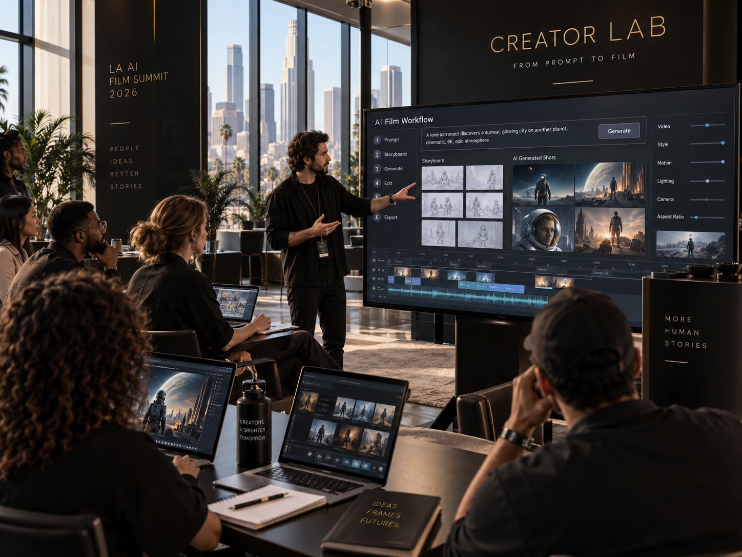 Creators gathered around live tool demonstrations